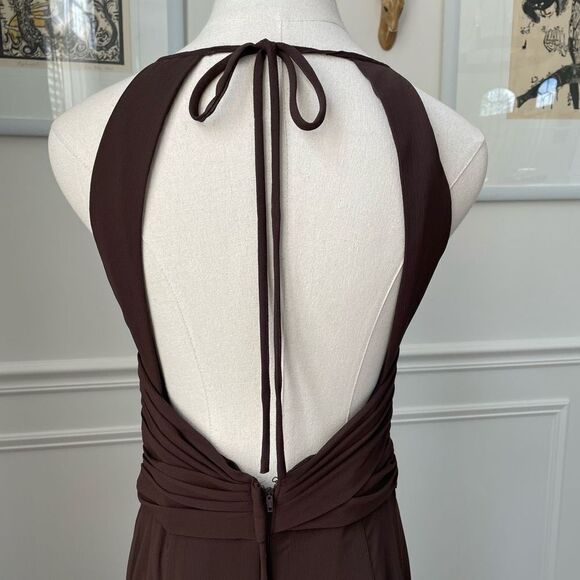 Wtoo Chocolate Brown Formal Gown Bridesmaid Dress Open Back Halter 6 - Picture 5 of 9